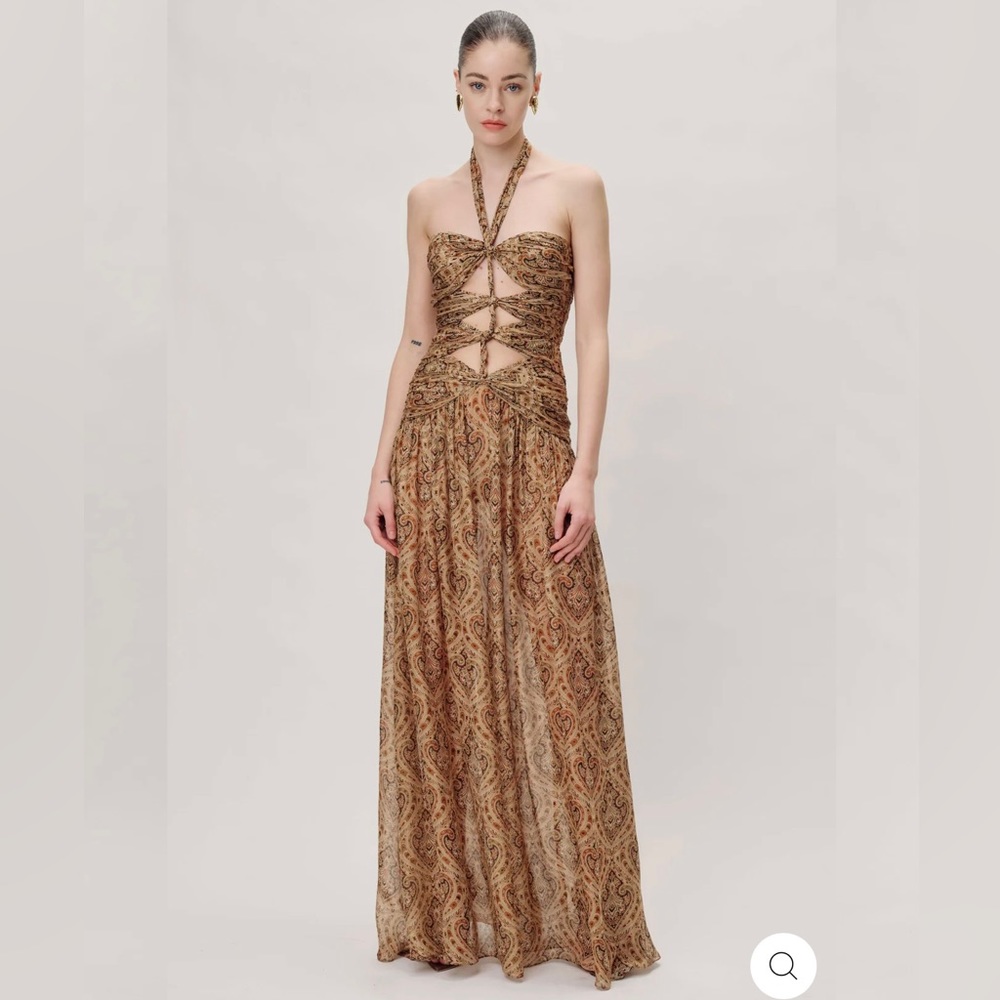 Ronny Kobo Clarice Dress - Paisley Cut Out Halter Gown - Size XS